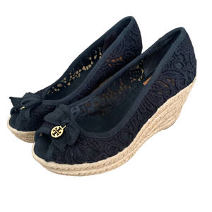 Tory Burch Black Espadrille Wedges